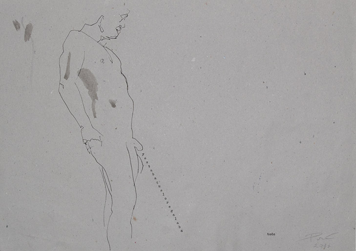 "Y lo regalaba todo" (And he gave it all). Dibujo de figura masculina. Drawing of a man.